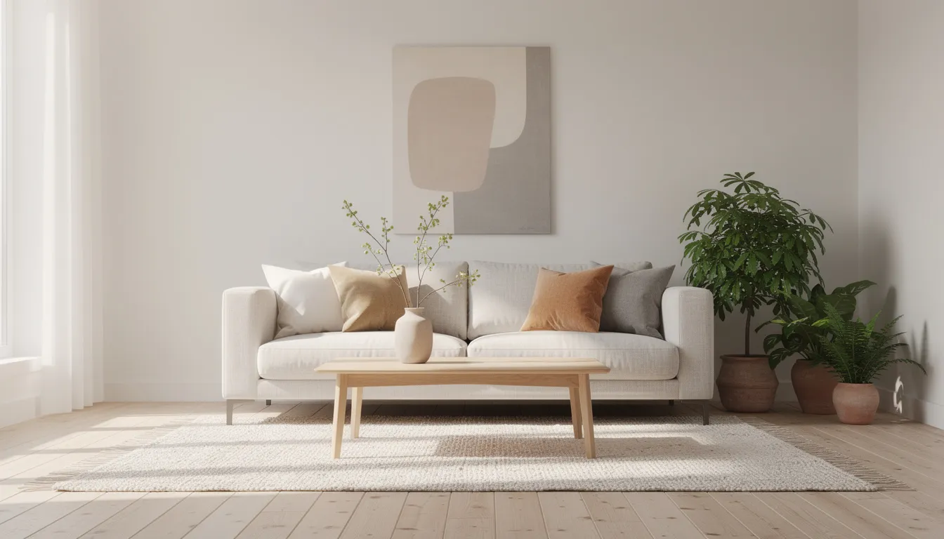 En harmonisk inredning som kombinerar olika färger och material för att skapa en lugn och inbjudande atmosfär. Denna stil är perfekt för både hem och företag, och visar hur en certifierad inredare kan arbeta med moodboards för att uppfylla kundens vision.