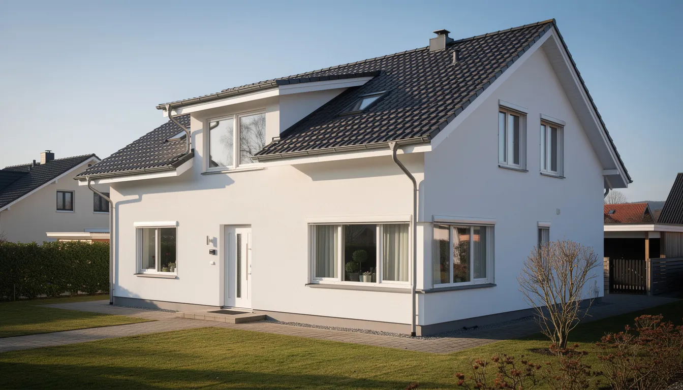 Bild: En villa med ett nyrenoverat tak och fasad, som visar en modern och välskött exteriör. Renoveringen kan ha omfattat rotavdrag, vilket ger ägaren rätt till skattereduktion för arbetskostnaden.