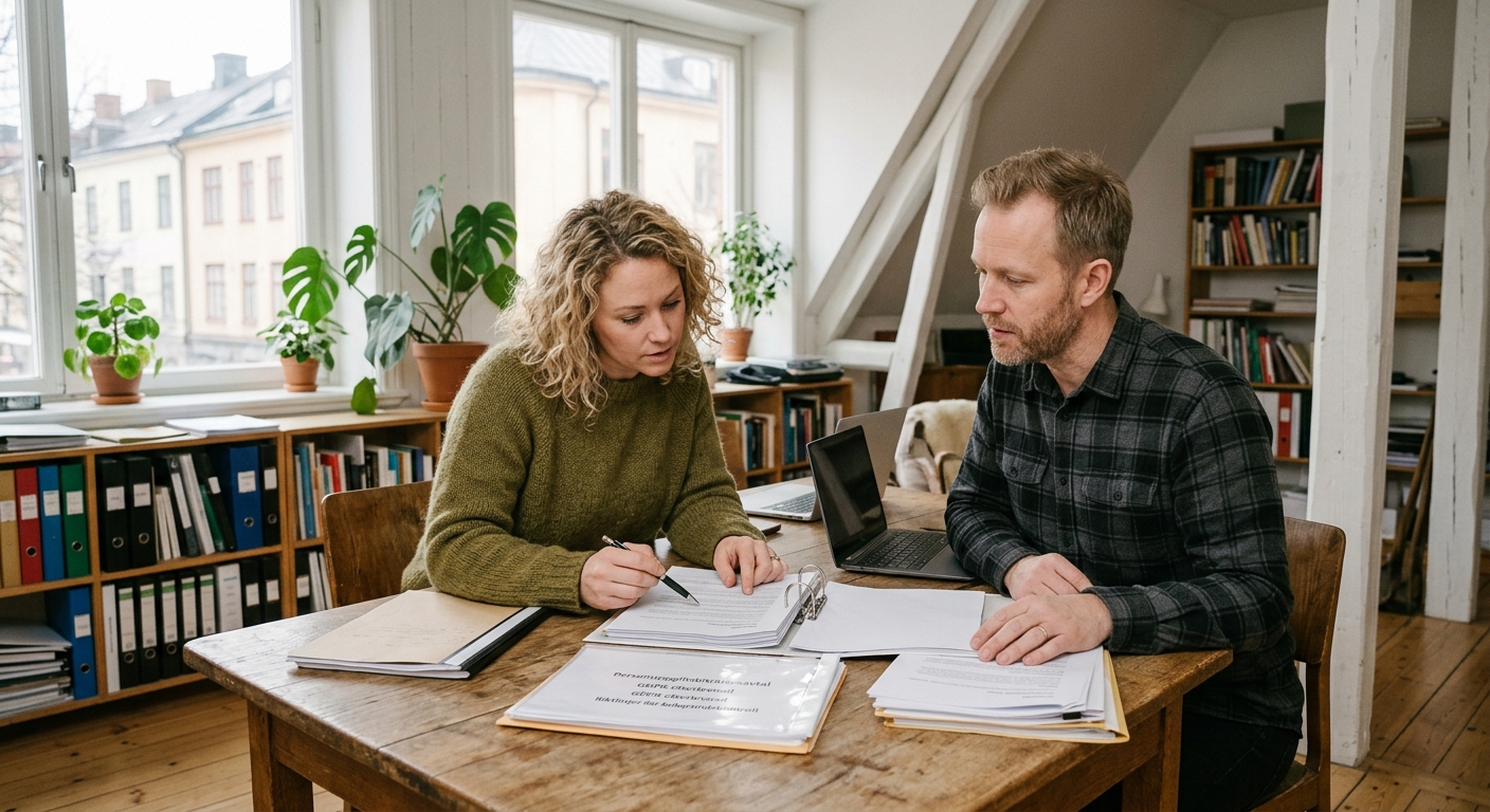 Småföretagare granskar GDPR-rutiner och avtal inför en bakgrundskontroll