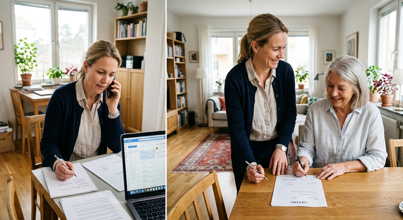 Företagare som följer en kundförfrågan från första kontakt till accepterad offert