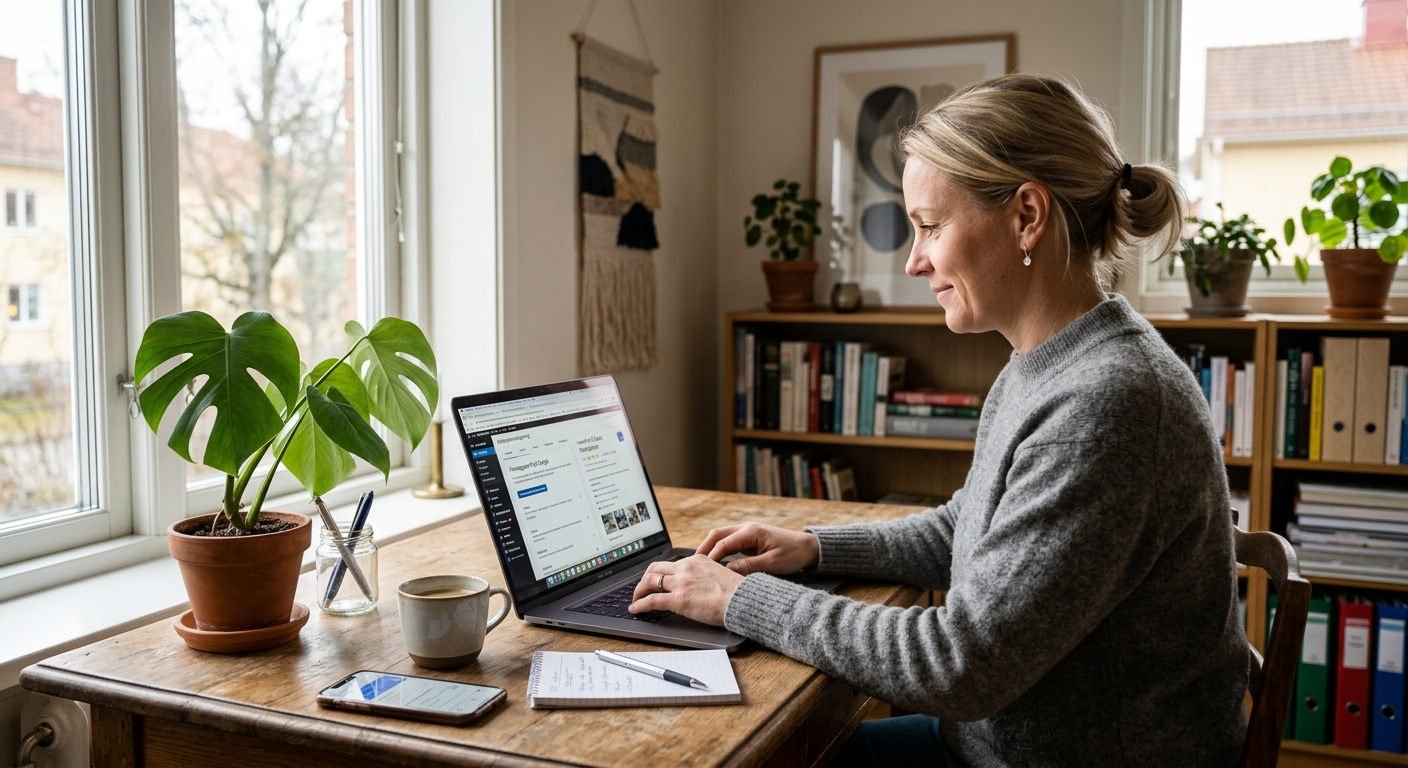 Städföretagare som uppdaterar företagets webbplats och Google-profil