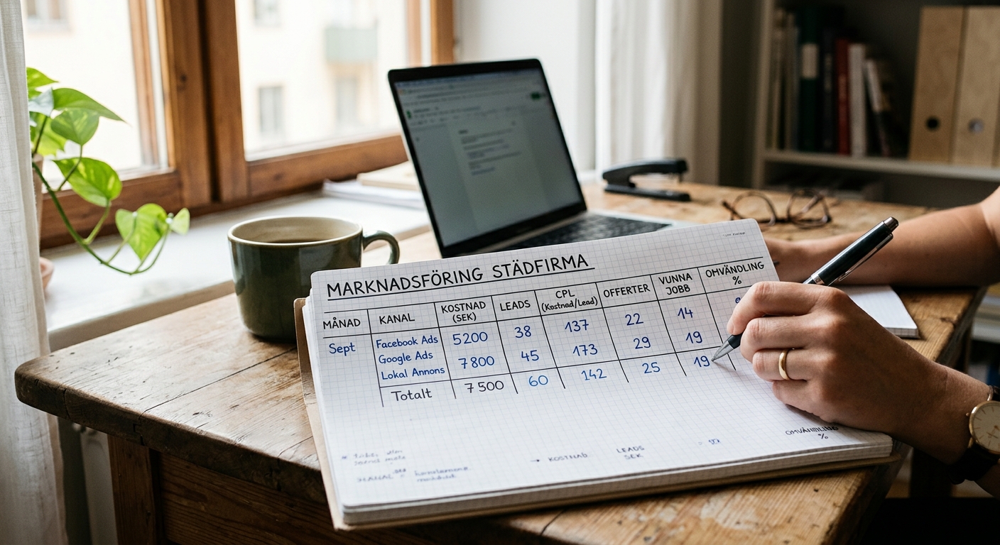 Kalkylblad med kostnad per lead, offerter och vunna städjobb
