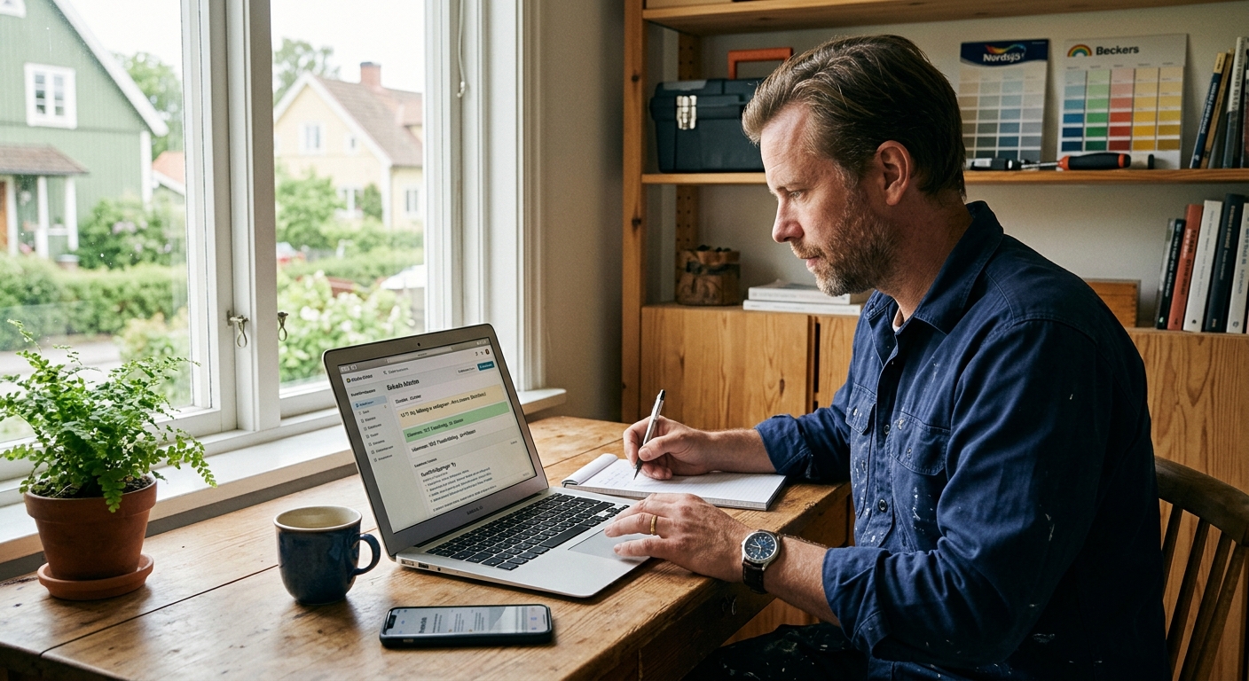 Målare som följer upp kundförfrågningar och bokade arbeten i en digital orderbok