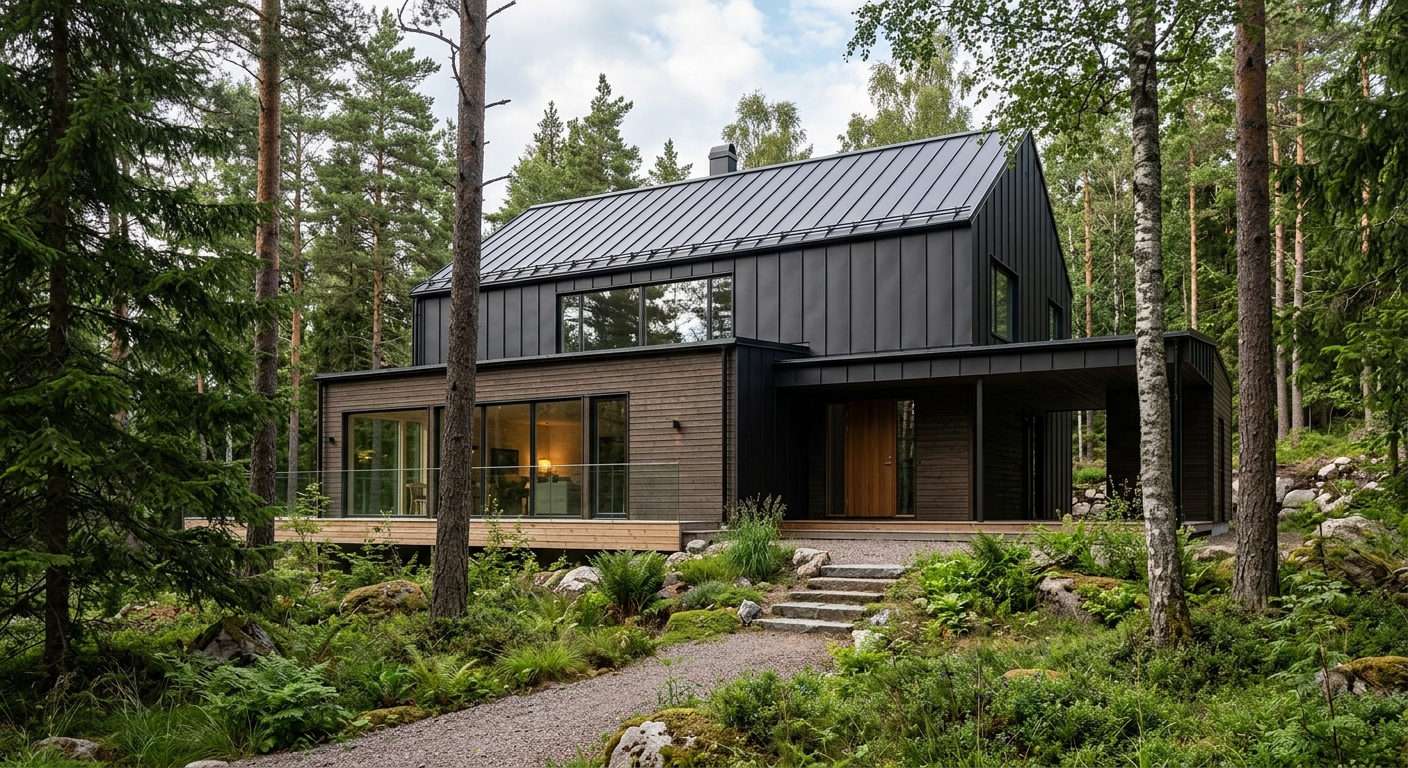 Plåttak på modern villa