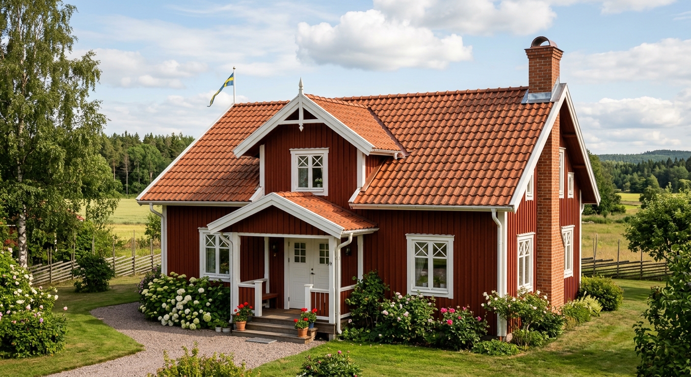 Tegeltak på klassisk villa