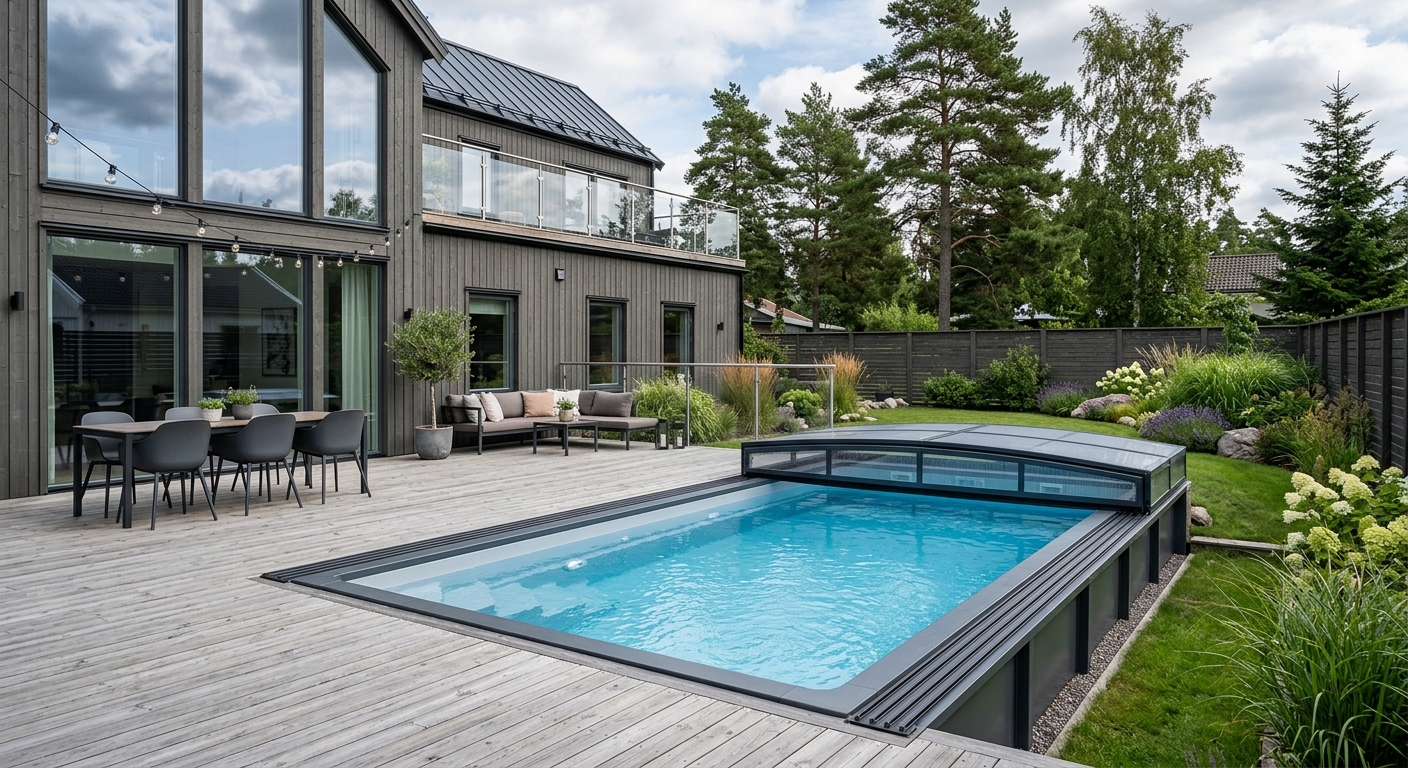 Linerpool med stålstomme och pooltak