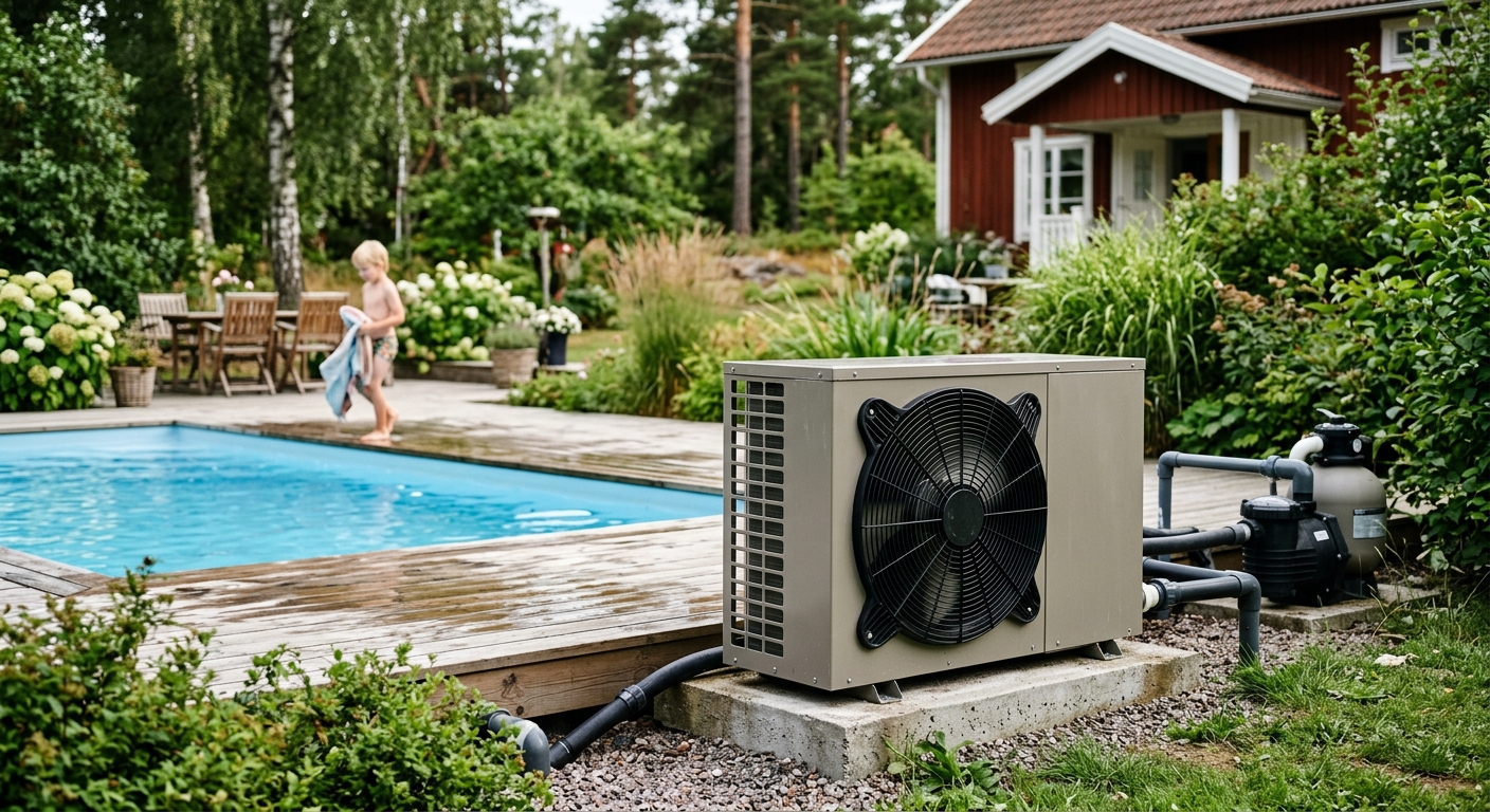 Traditionell poolvärmepump med horisontellt luftutblås