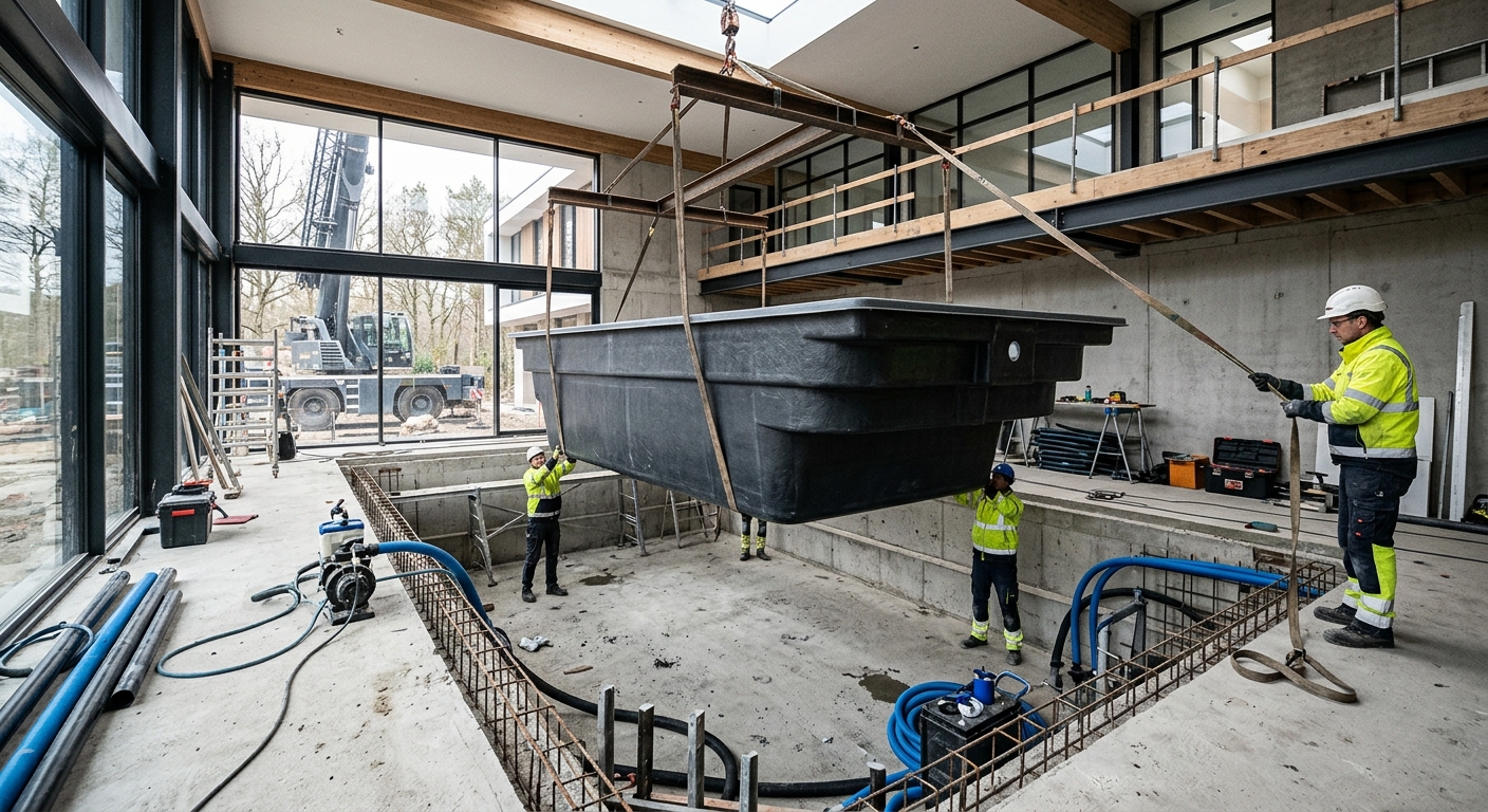 Prefabricerad bassäng monterad inomhus