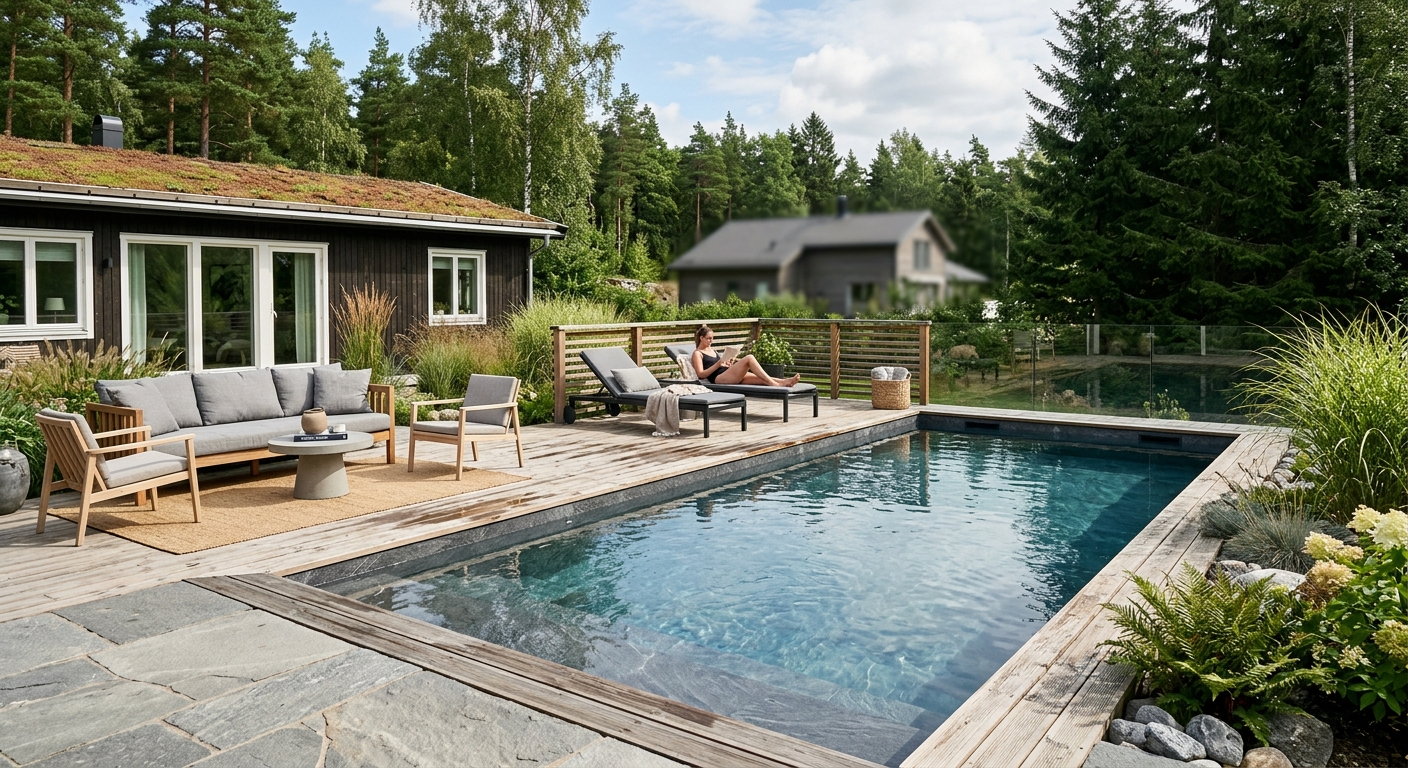 Mörkgrå poolliner med stenliknande uttryck