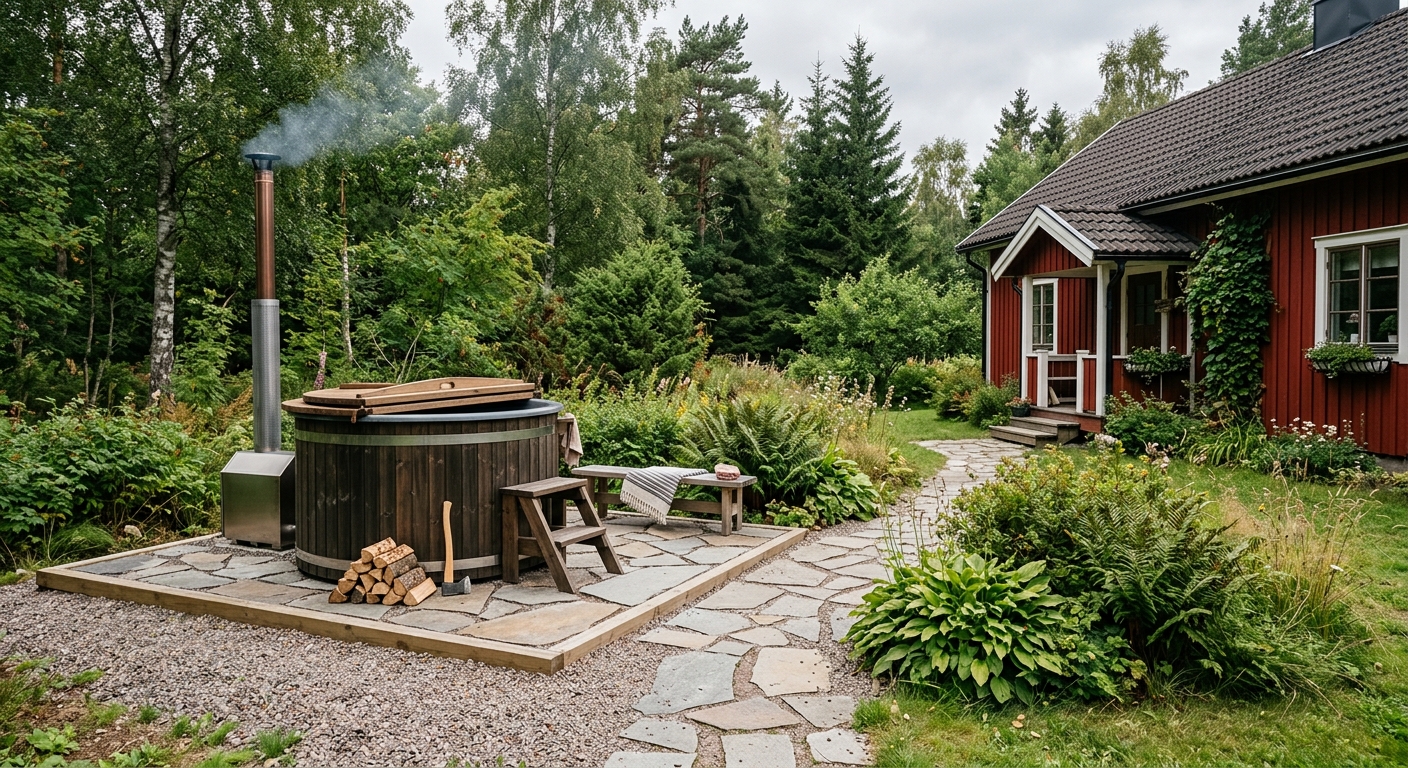 Illustration för Badtunna med vedeldning