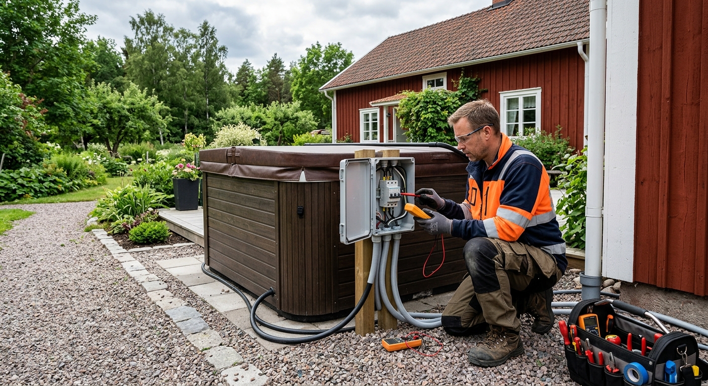 Elektriker planerar säker elanslutning till spabad