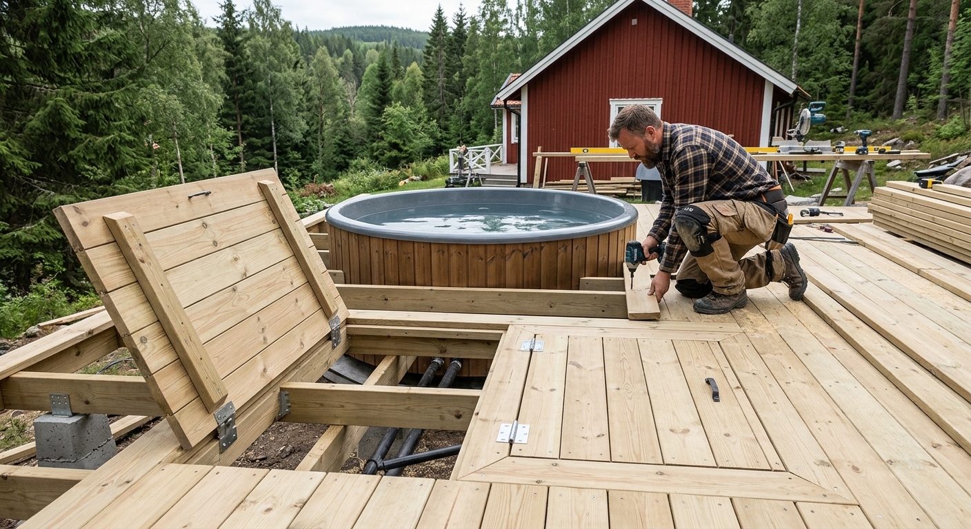 Inomhusjacuzzi i ett fuktsäkert och ventilerat rum