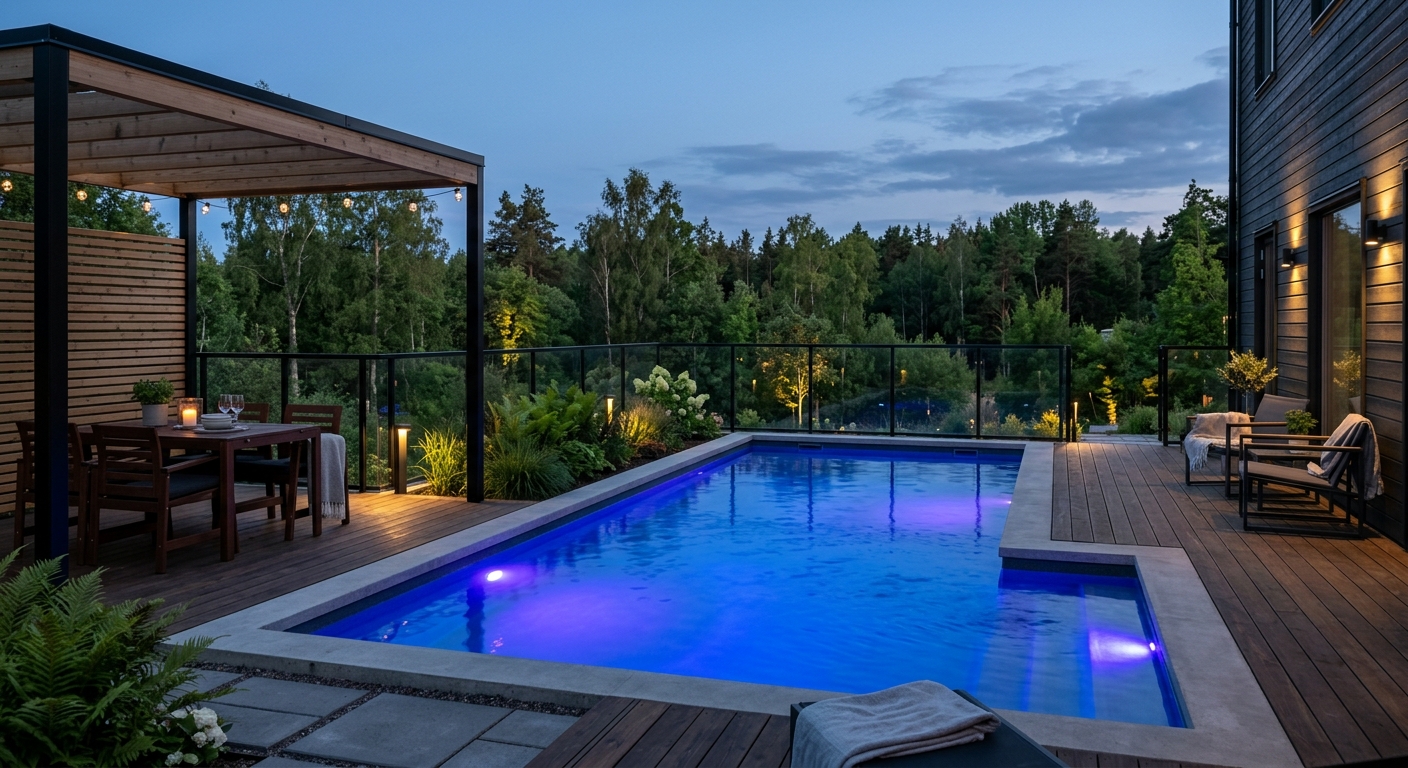 Pool med färgväxlande RGB-belysning
