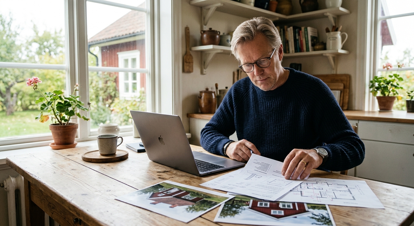 Husägare som jämför specificerade offerter för skorstensinstallation