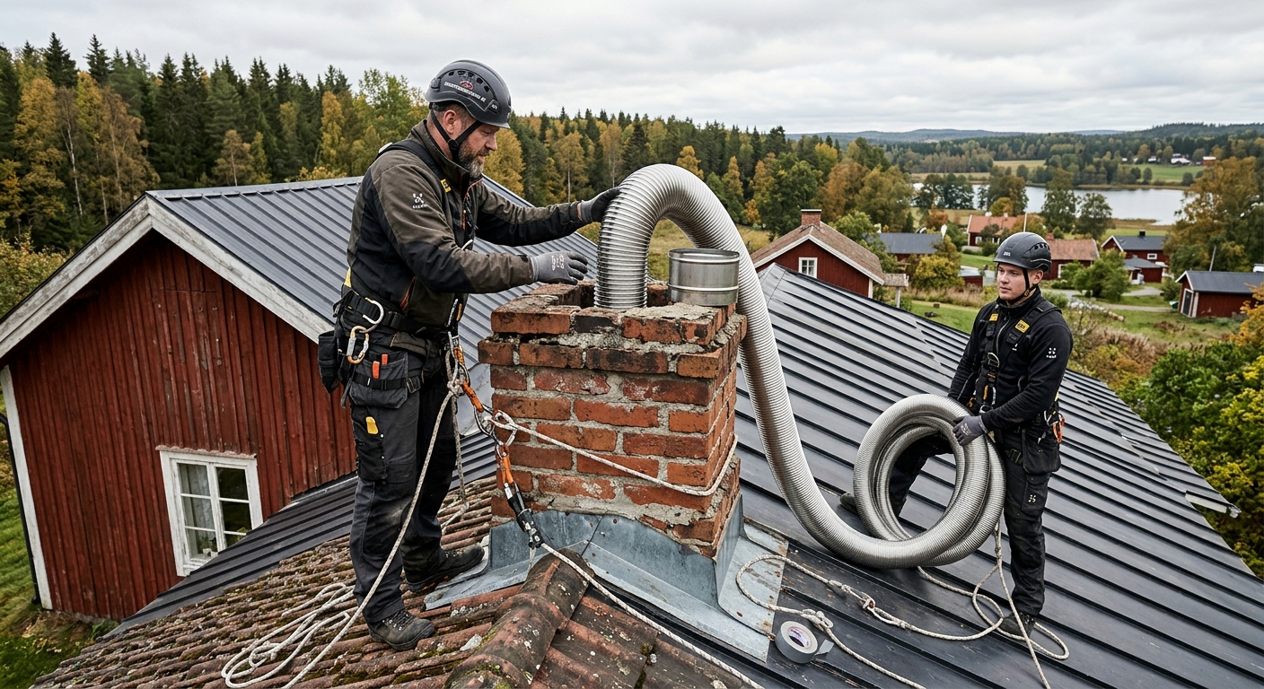 Montering av flexibelt insatsrör i en murad skorsten