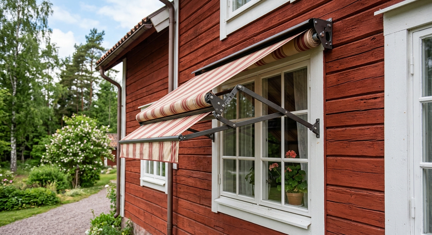 Uppdragbar korgmarkis över bostadsfönster