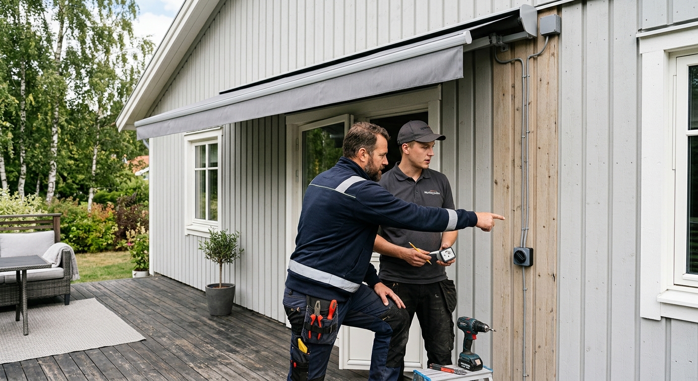 Planering av elanslutning för en motoriserad markis på en husfasad