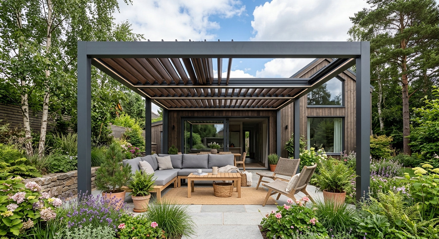 Pergola med skjutbara taksektioner