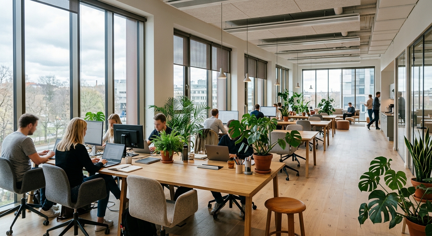 Diskret solfilm på glasparti i öppet kontor