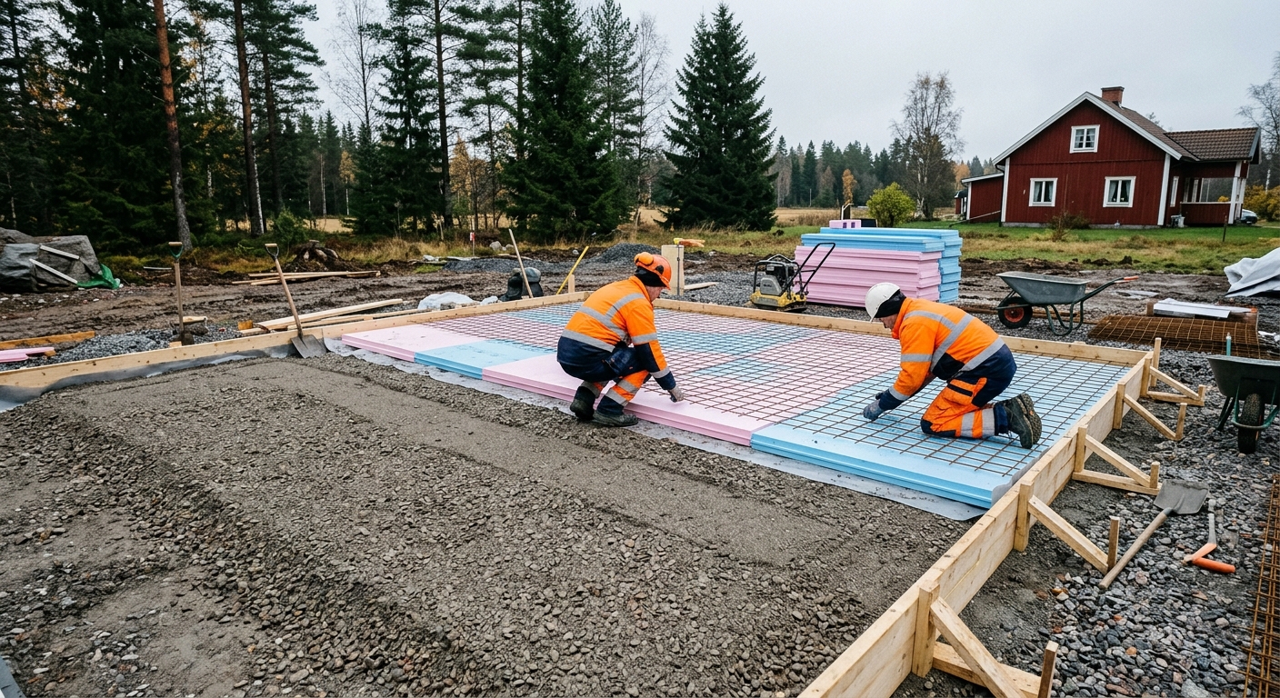 Förberedd och armerad grund för ett nytt garage