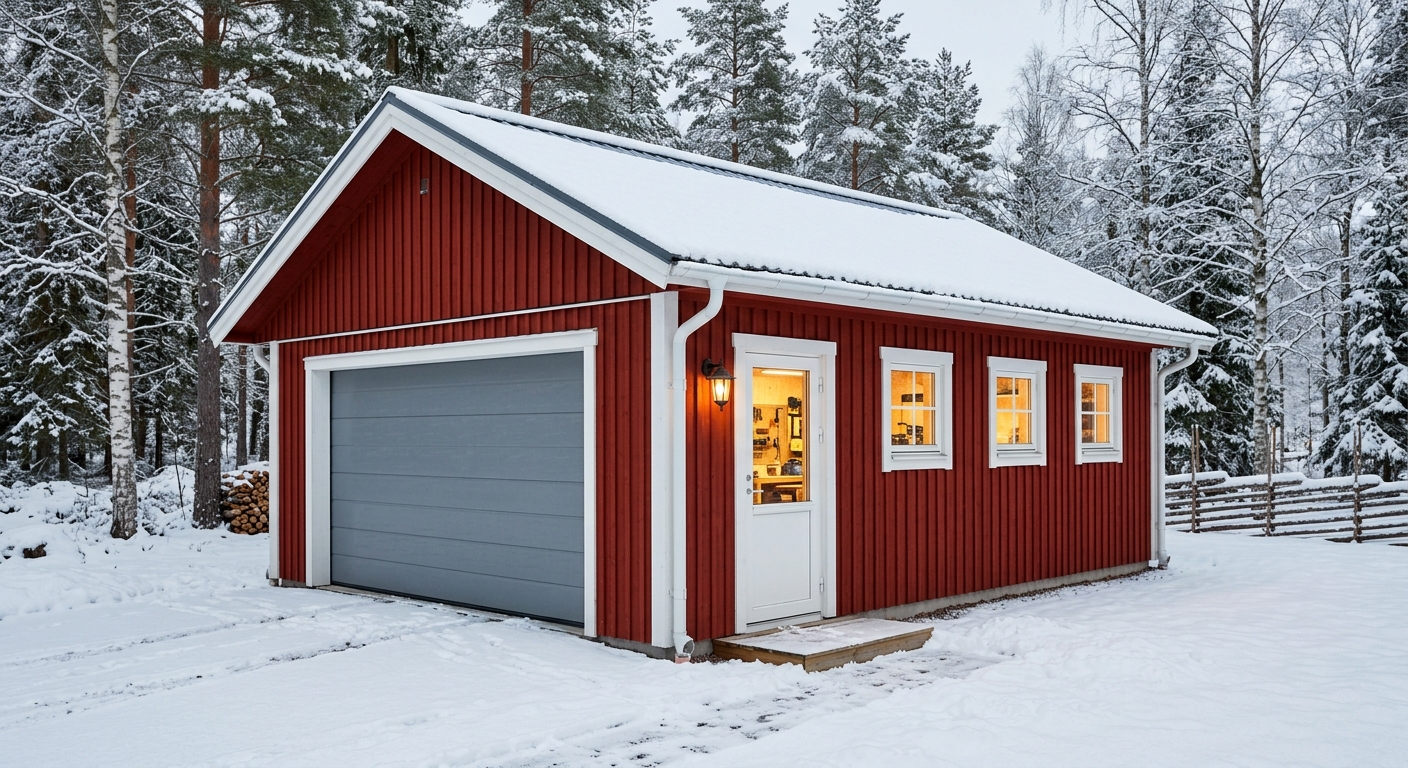 Isolerat garage med förrådsdel och sidodörr