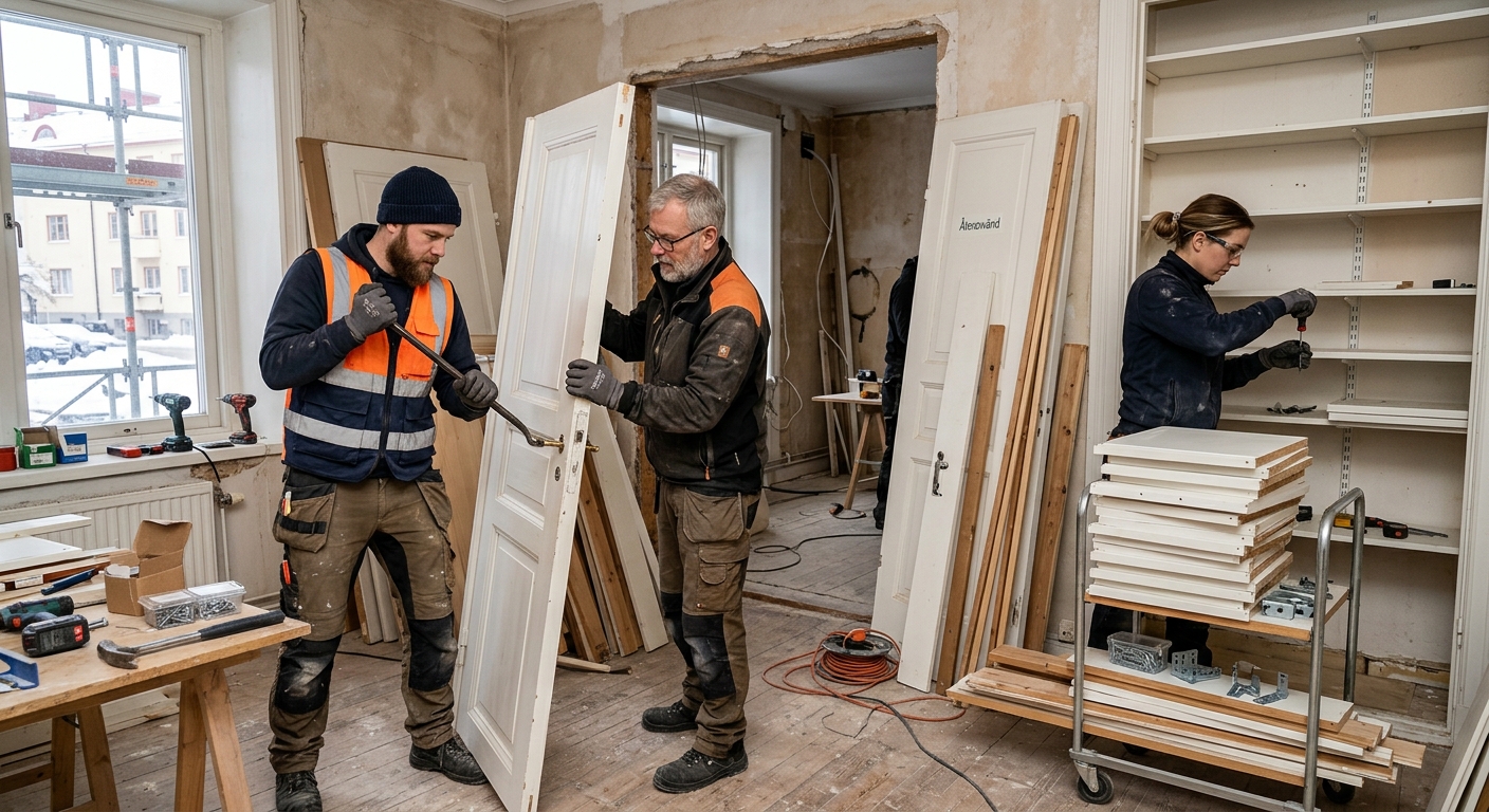 Varsam demontering av dörrar och byggdelar för återbruk