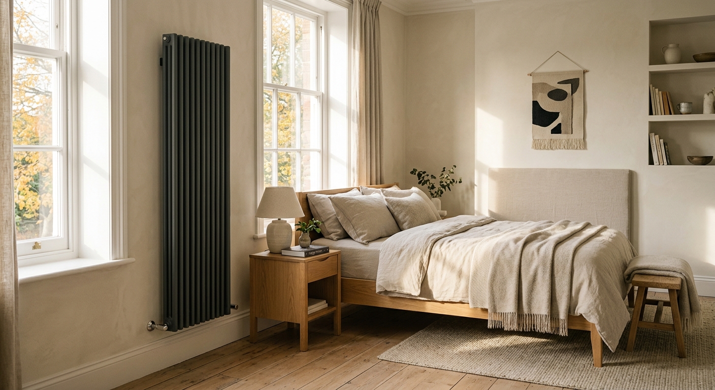 Designradiator i ett renoverat rum