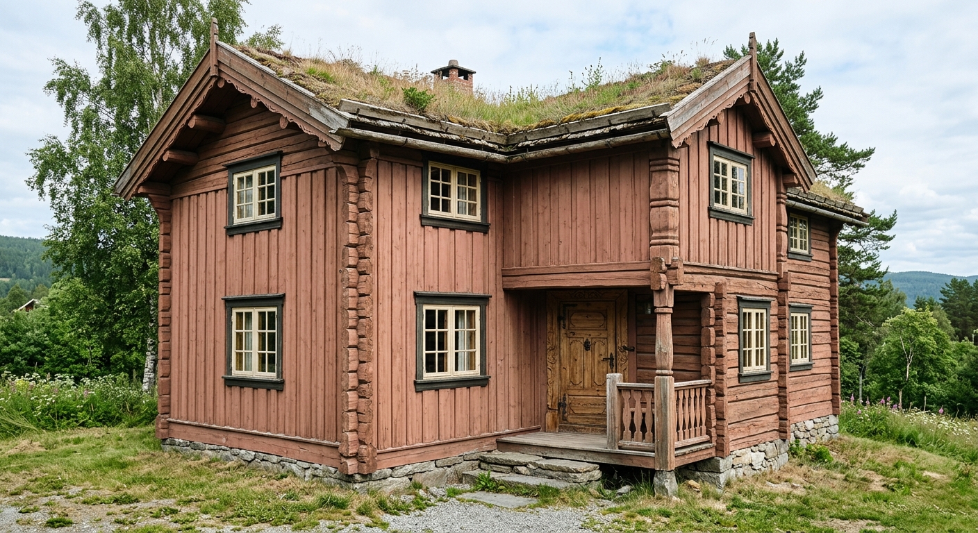Äldre träfasad med linoljefärg i dämpad kulör