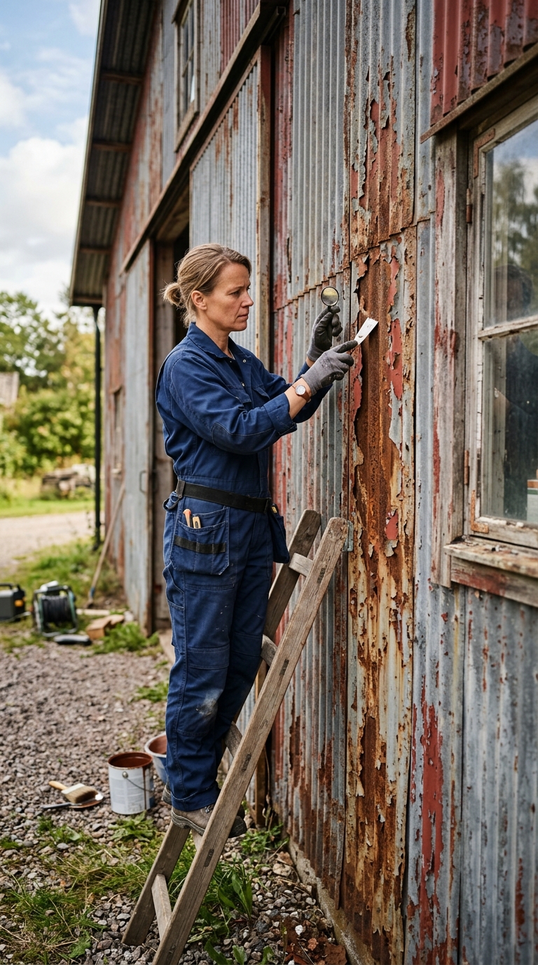 Målning av plåtfasad