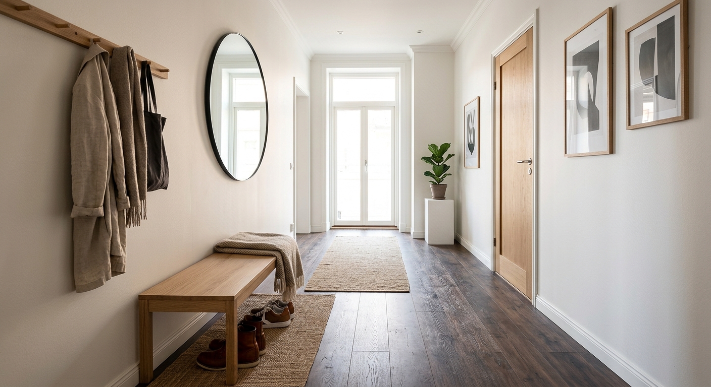 Mörkt laminatgolv i modern hall