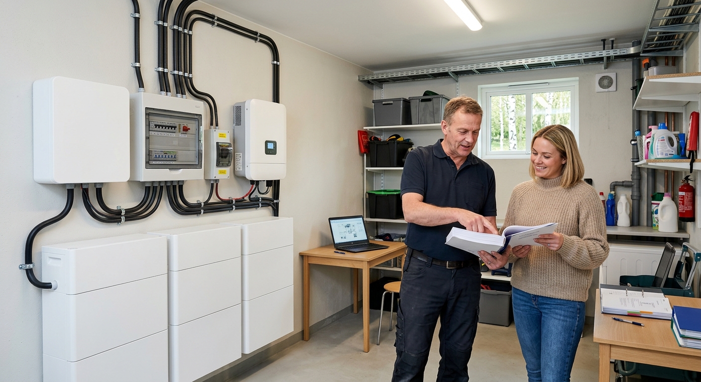 Säker och välordnad installation av ett litiumjonbaserat batterilager i teknikrum