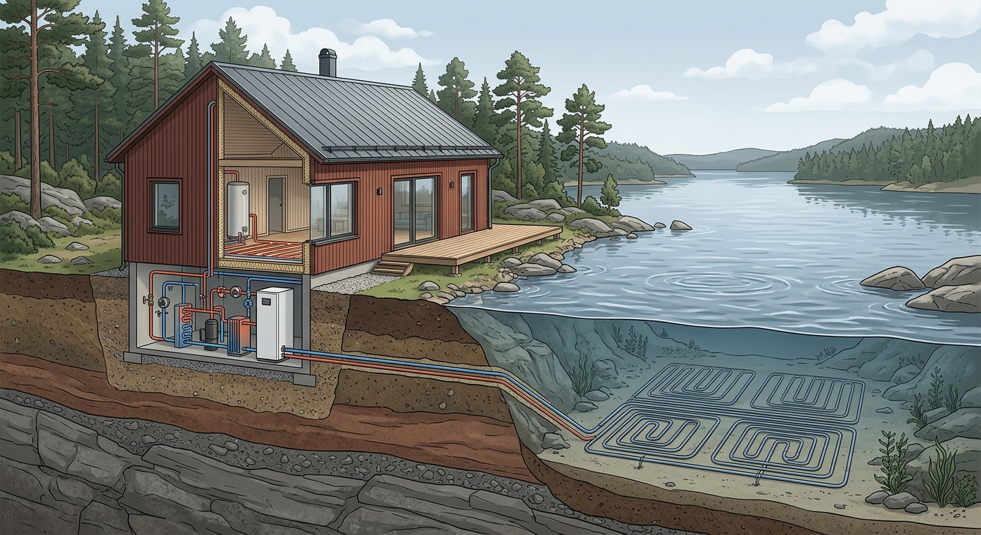 Illustration för Sjövärme
