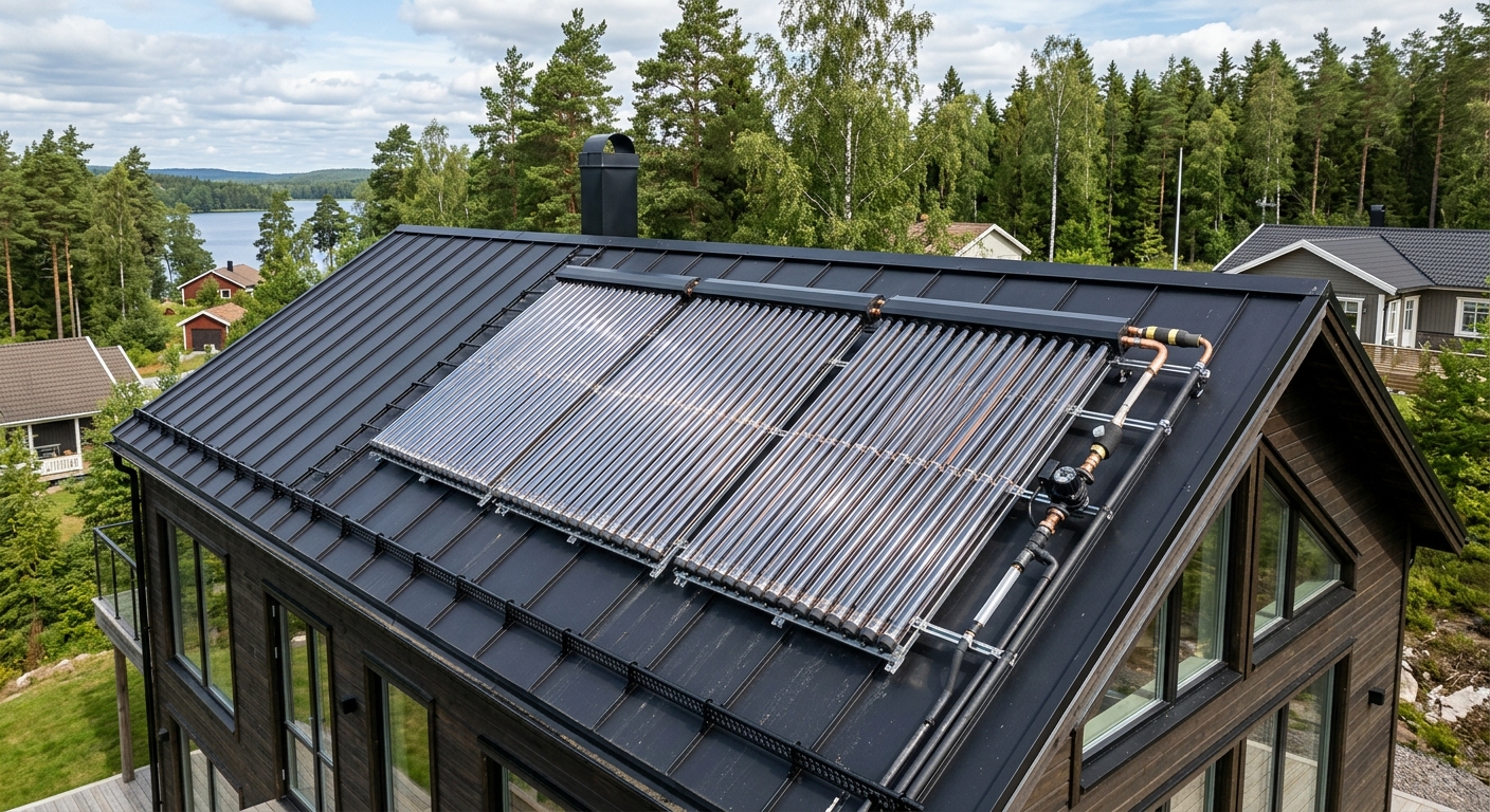 Vakuumrörsolfångare på modern villa