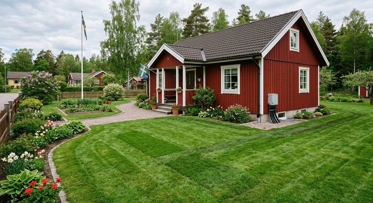 Återställd villatomt efter installation av jordvärmeslang