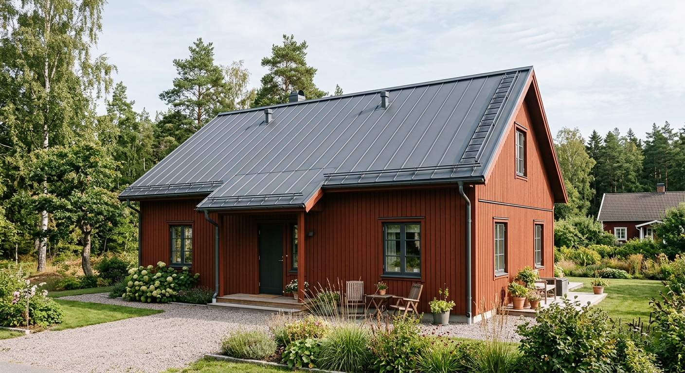 Plåttak på svensk villa