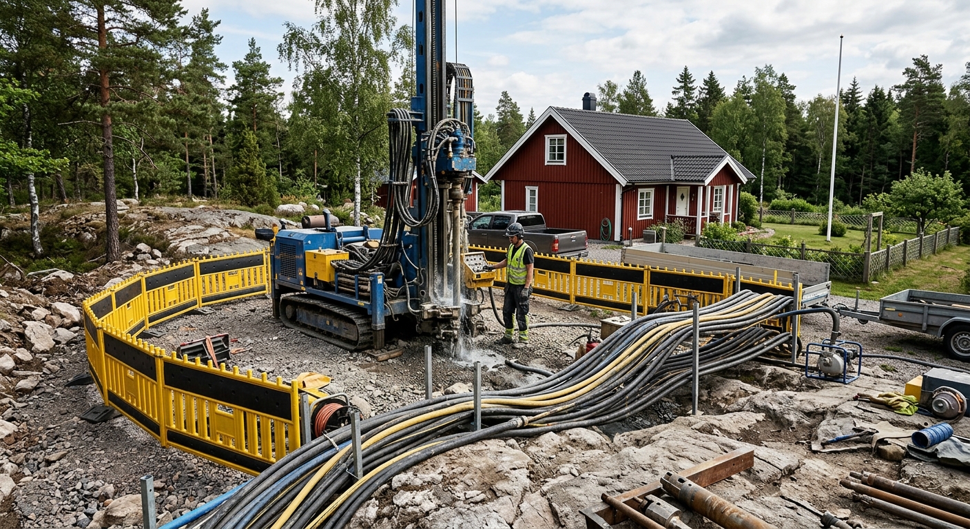 Borrigg vid installation av energibrunn på svensk villatomt