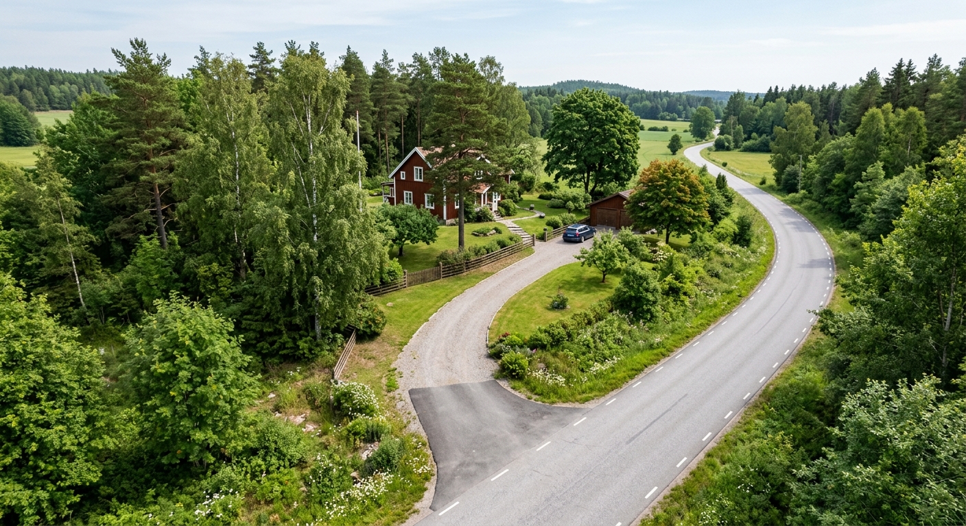 Garageuppfart som ansluter till en väg med tydlig sikt