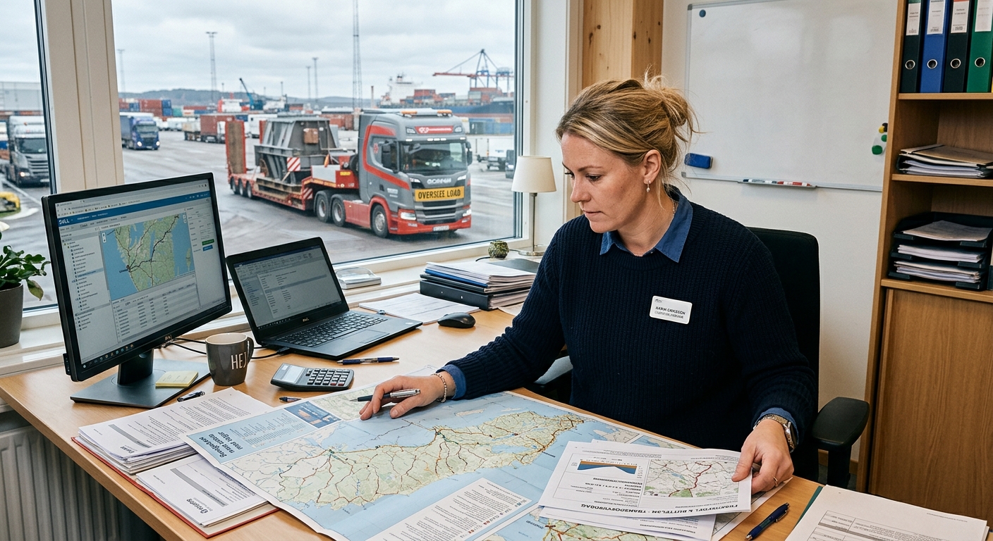 Transportplanerare granskar rutt och mått inför specialtransport