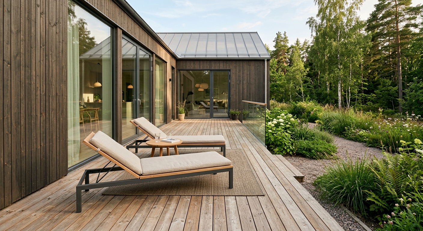 Trädäck i lärk med varm naturlig färg