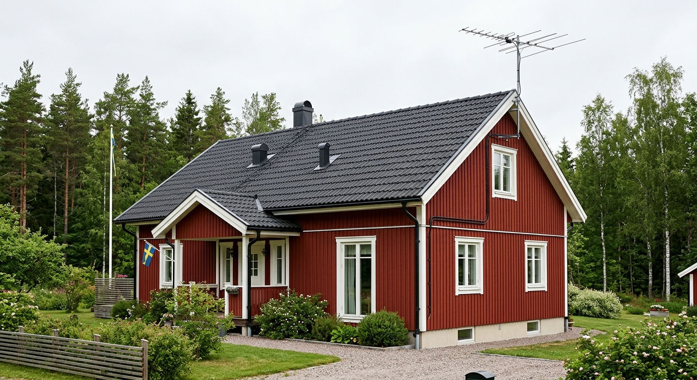 Takmonterad TV-antenn på en villa