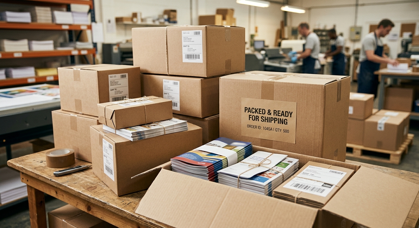 Färdigpackade broschyrer och foldrar redo för leverans
