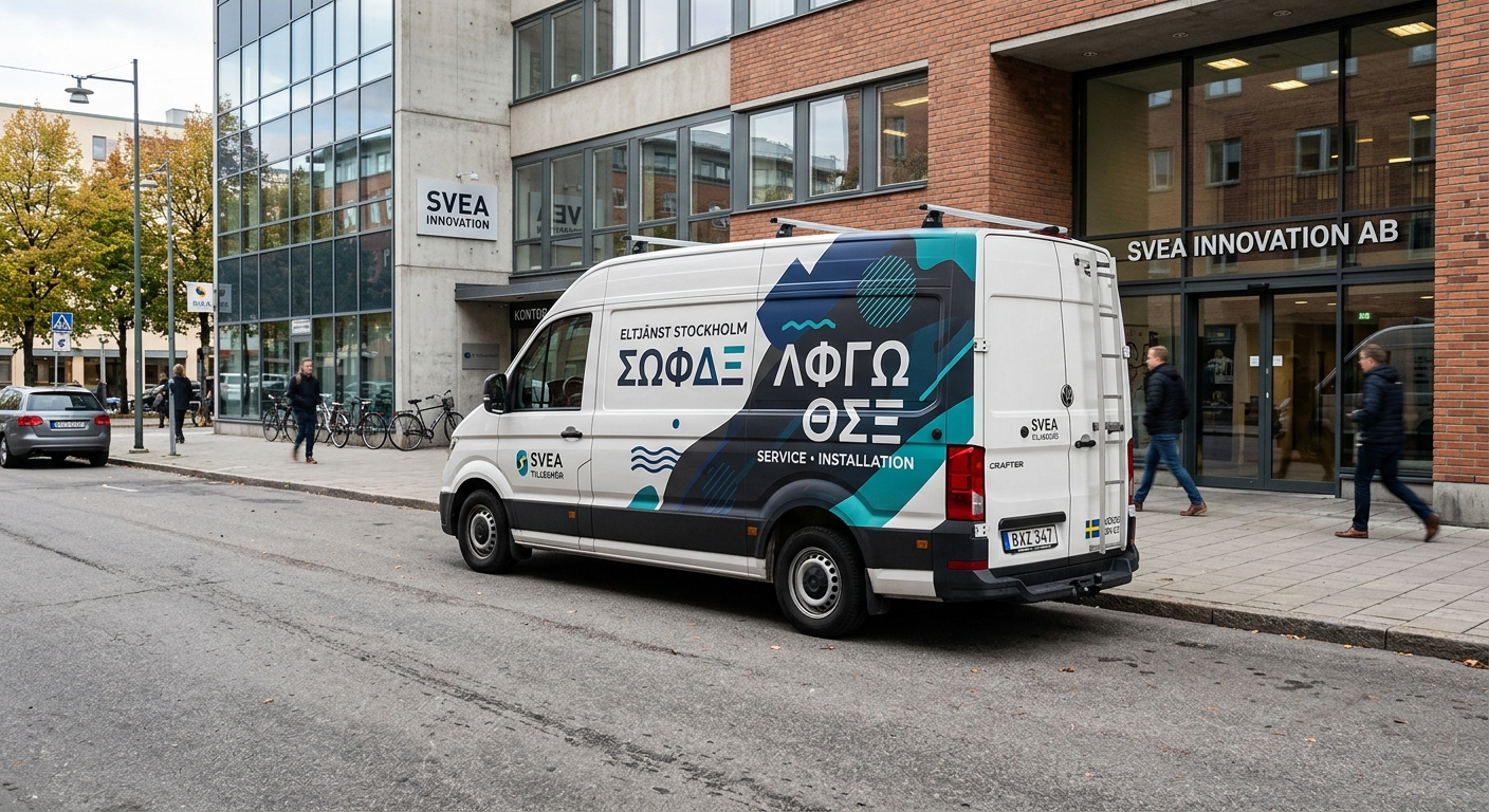 Fordonsdekor på vit servicebil
