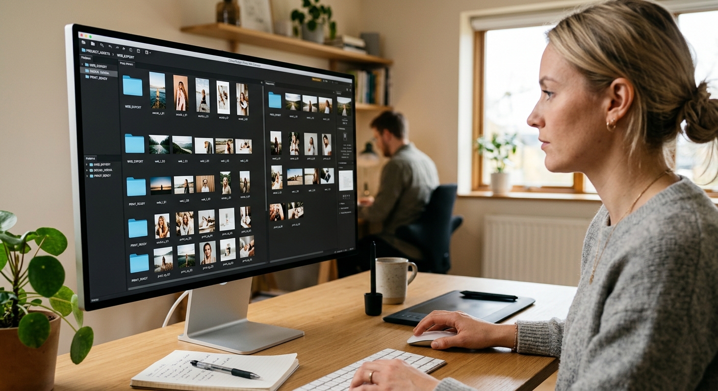 Olika digitala bildformat för webb, sociala medier och tryck visas på en skärm