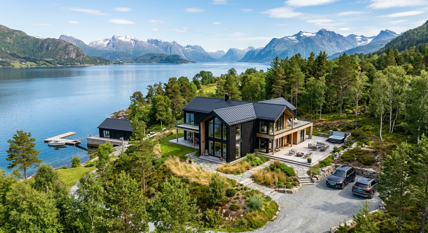 Flygfoto av villa och tomt ovanifrån