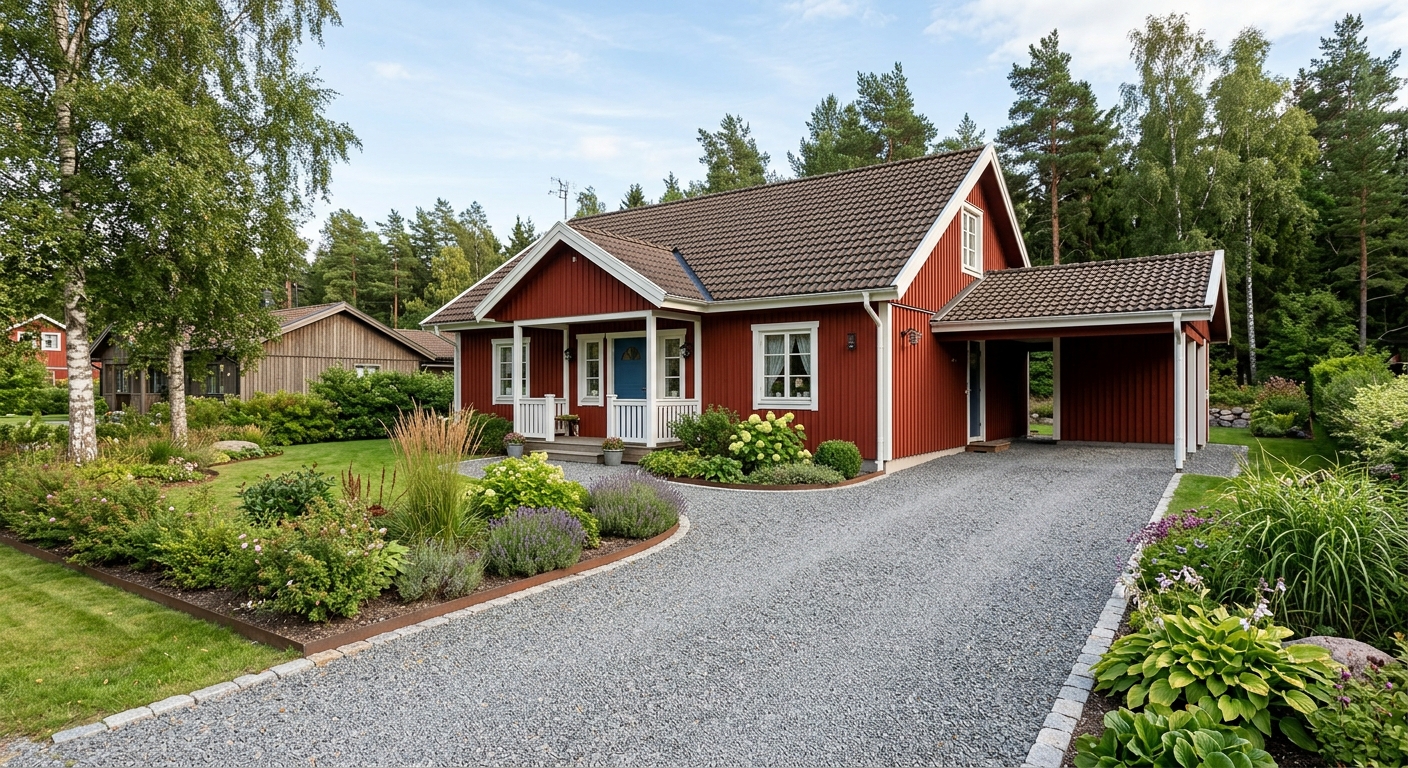Grusad uppfart vid svensk villa