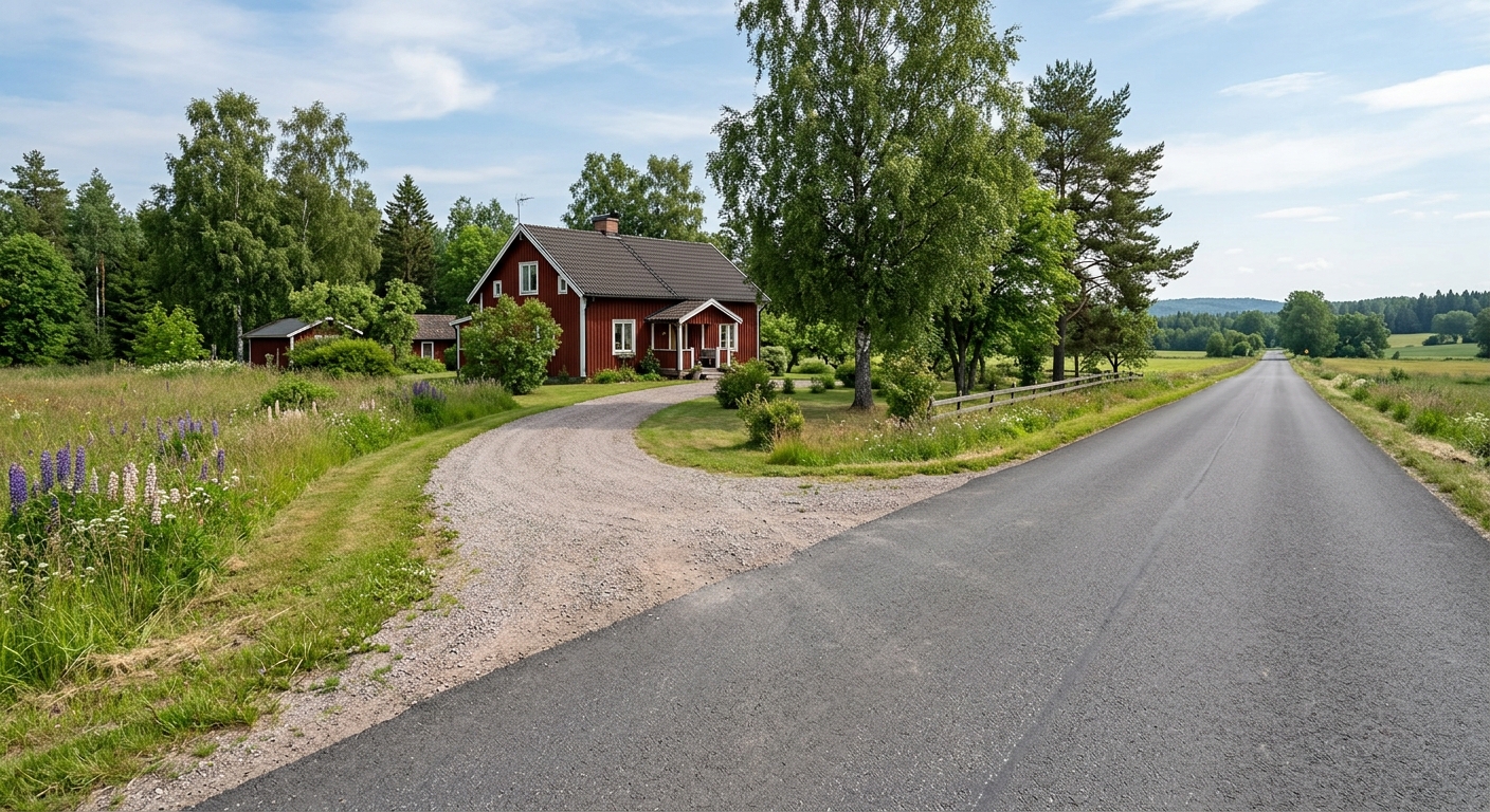 Ny tomtutfart som ansluter till väg vid villa