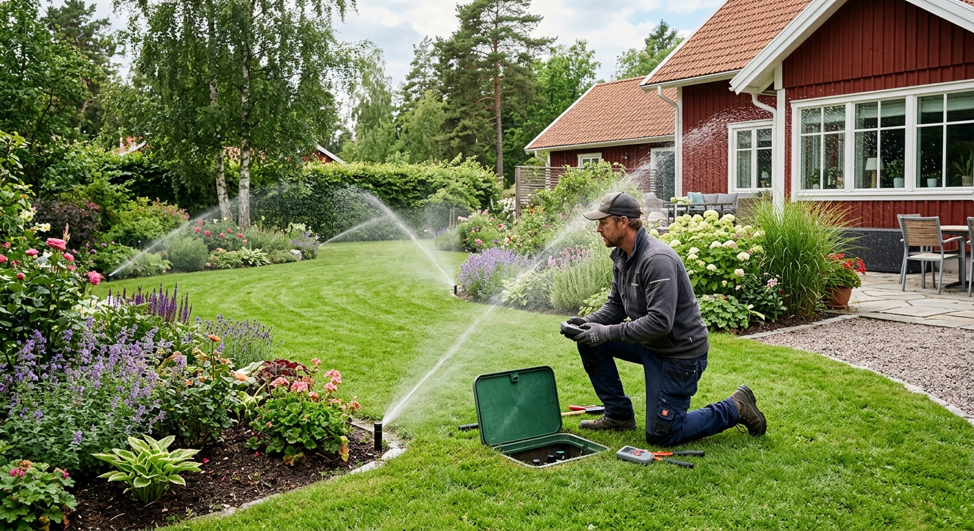 Provkörning av sprinklers i en färdig trädgårdsinstallation