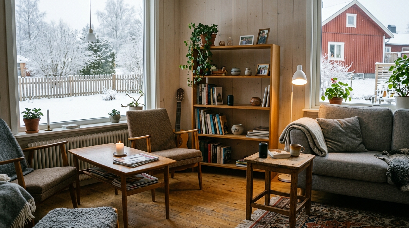 Radondosor placerade i ett ljust vardagsrum i en villa