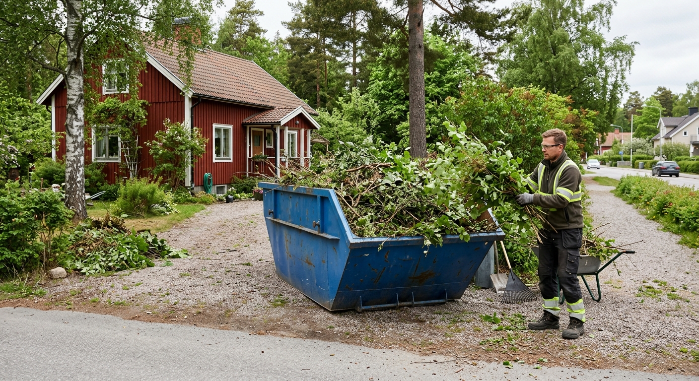 Container för ris och grenar vid en trädgårdsröjning