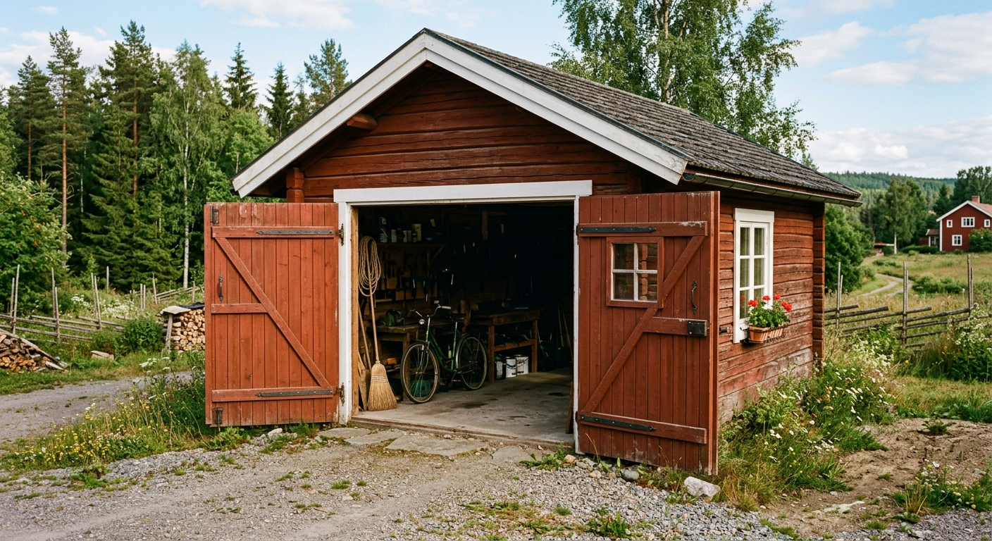 Traditionell tvådelad slagport på garage